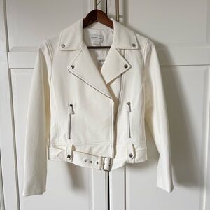 Club Monaco White Moto Jacket with Belted Waist